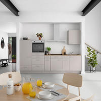 KÜCHENBLOCK Touch 300 cm  in Eiche dunkel, Grau  - Eiche dunkel/Edelstahlfarben, MODERN, Holzwerkstoff/Metall (300cm) - Nobilia