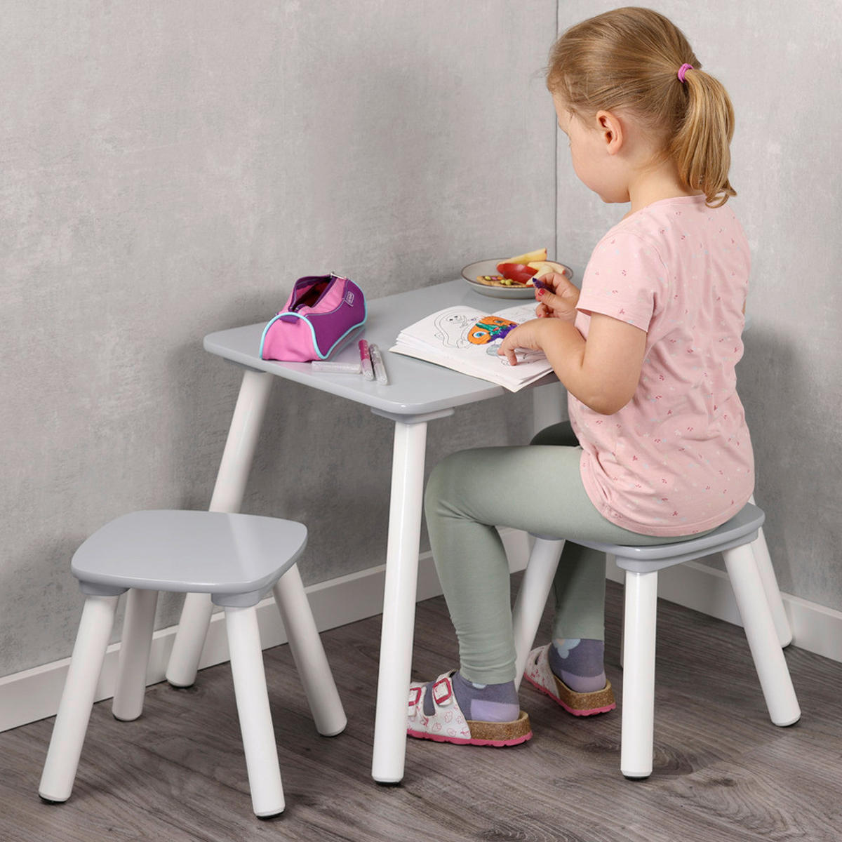 KINDERSITZGRUPPE Weiß, Hellgrau  - Hellgrau/Weiß, Basics, Holz/Holzwerkstoff (38/43.5/58cm) - Kesper