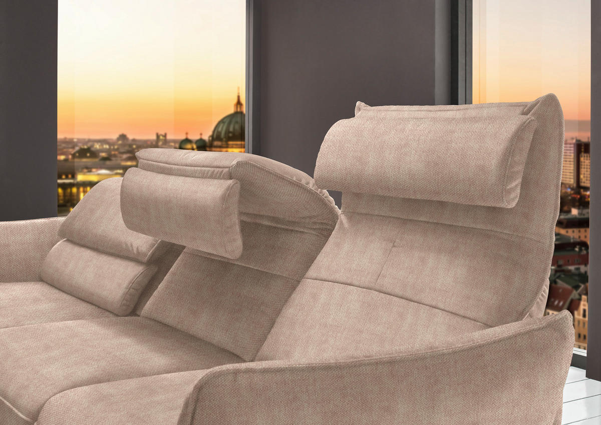 ECKSOFA in Velours Hellbraun  - Hellbraun/Schwarz, Design, Textil/Metall (153/283cm) - Valdera
