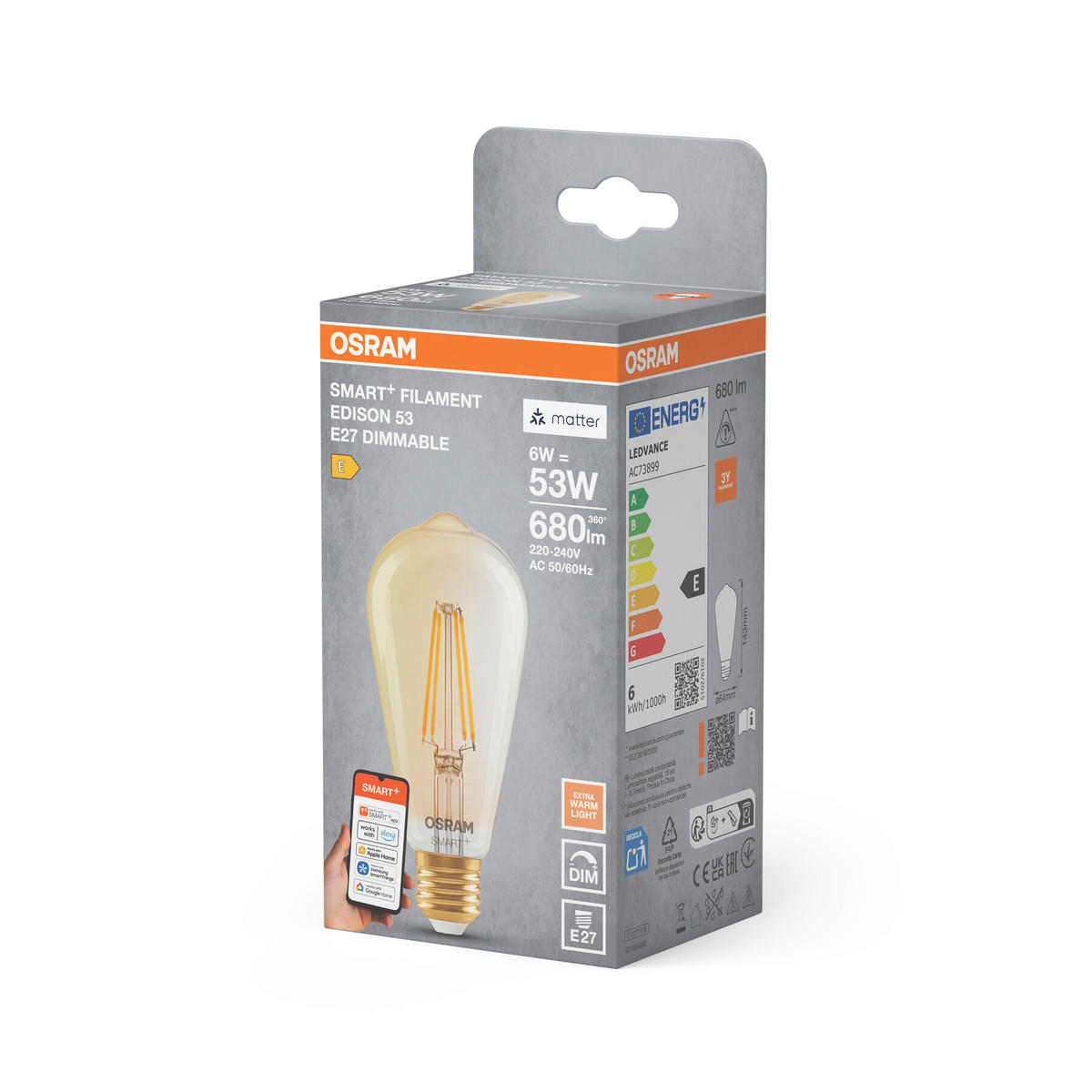 LED-FILAMENT-LEUCHTMITTEL E27 6 W 680 lm  - Goldfarben, Basics, Glas (6,4/14,3cm) - Osram
