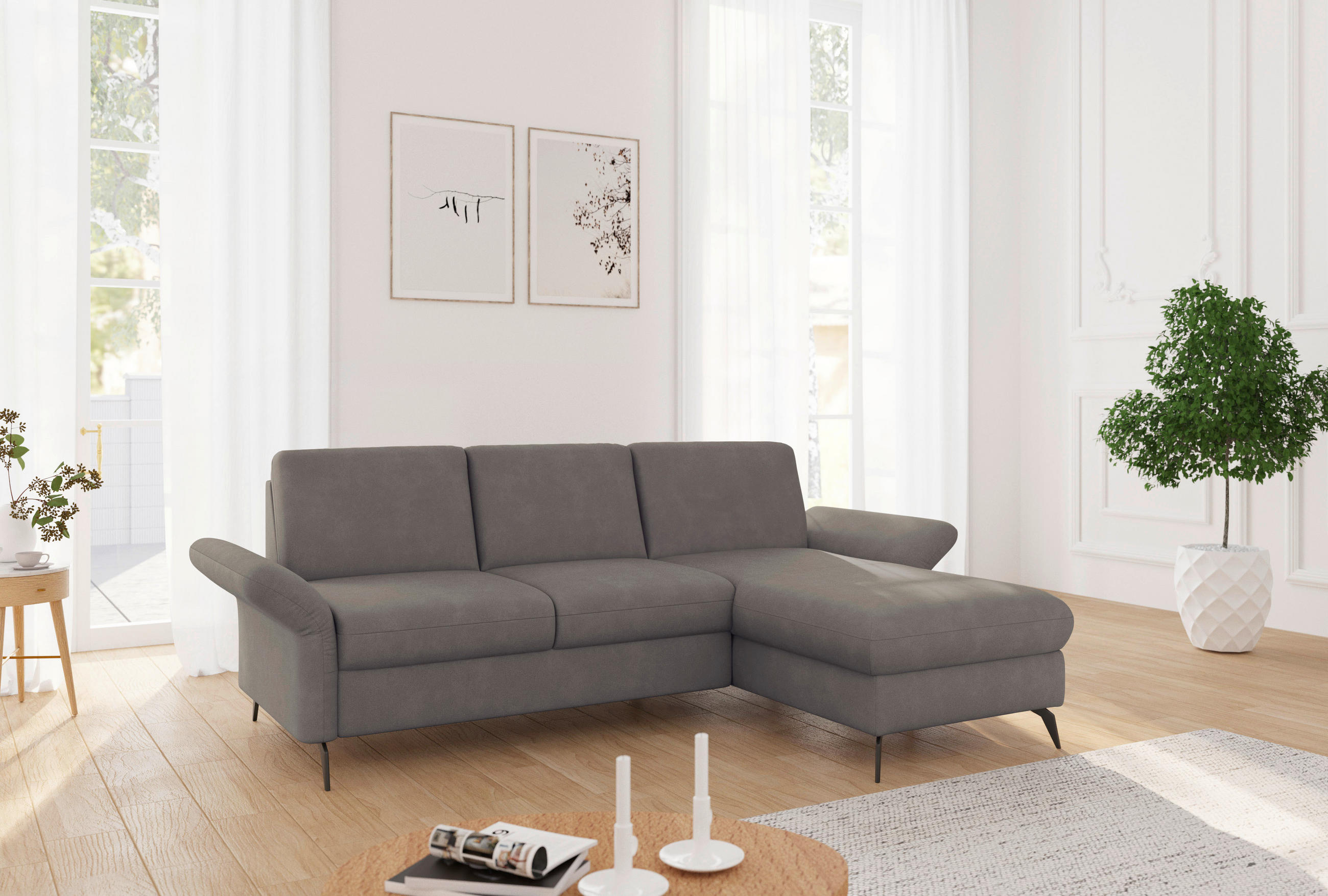 ECKSOFA ROCHELLE E Schlammfarben Flachgewebe  - Schlammfarben/Schwarz, KONVENTIONELL, Textil/Metall (251/164cm) - Sit & More