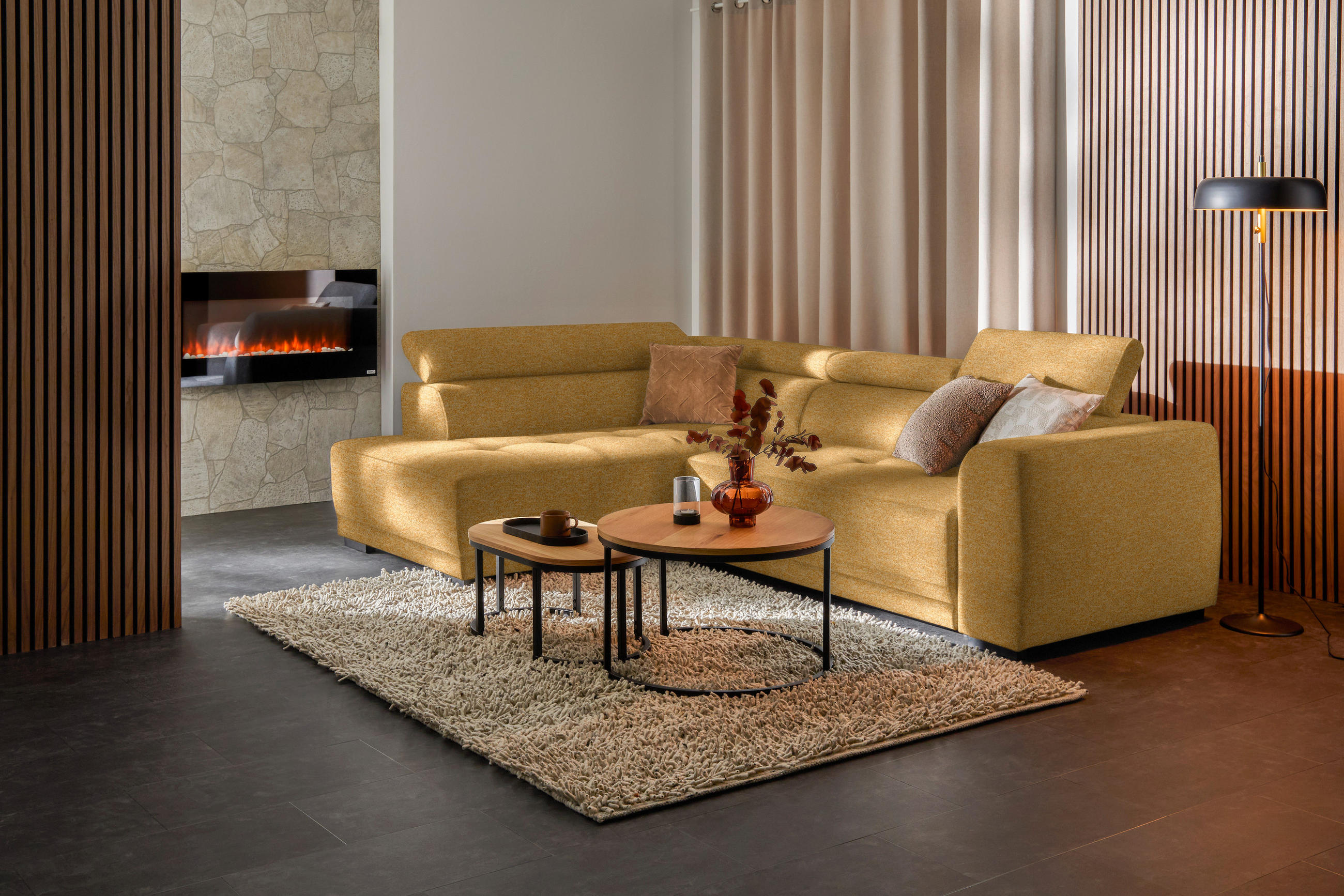 ECKSOFA in Chenille Currygelb  - Currygelb/Schwarz, Design, Kunststoff/Textil (205/284cm) - MID.YOU