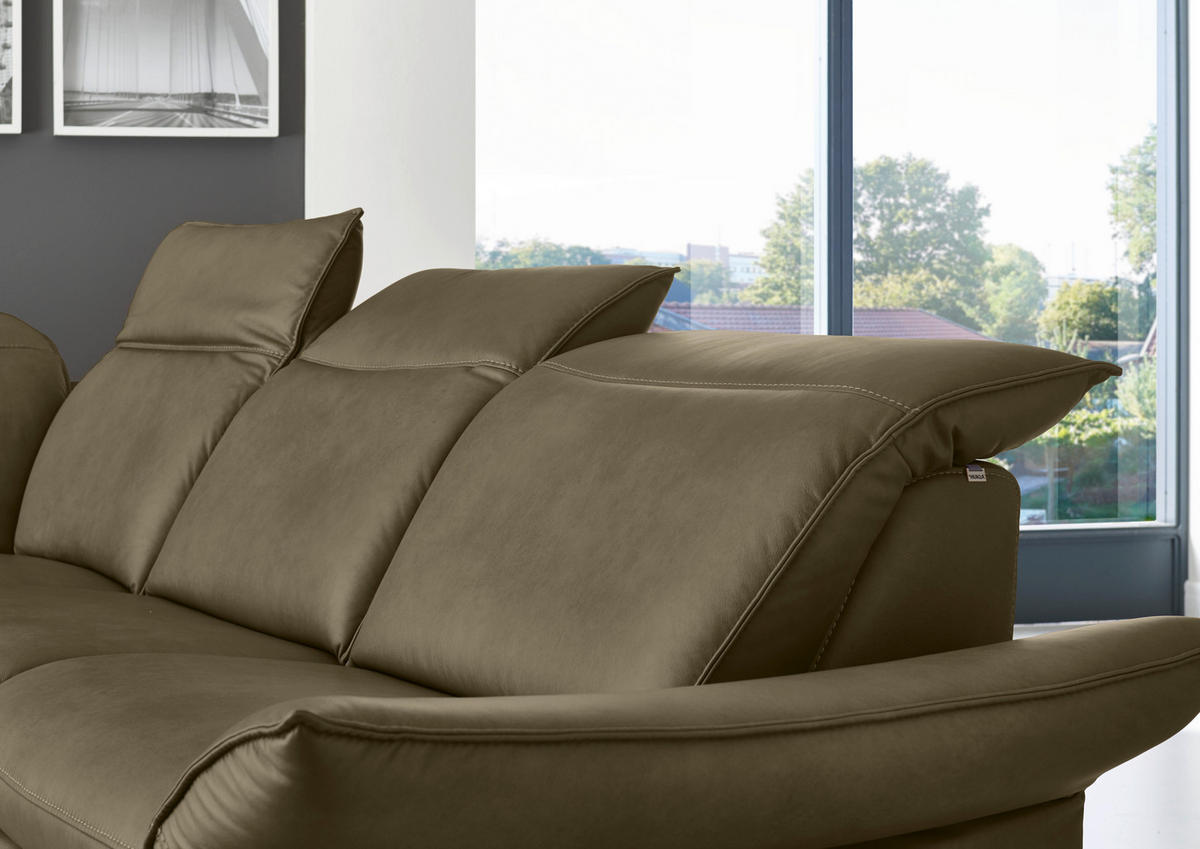 ECKSOFA in Echtleder Mokka  - Edelstahlfarben/Orange, Design, Leder/Metall (258/292cm) - Hukla