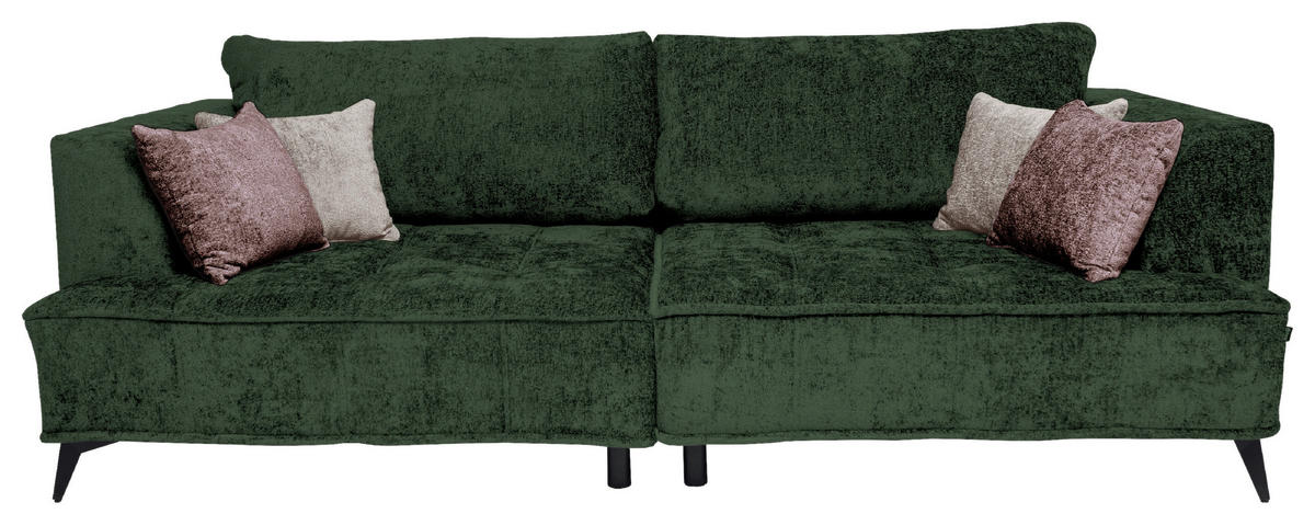 BIGSOFA in Chenille Dunkelgrün  - Dunkelgrün/Beige, Design, Textil/Metall (250/90/120cm) - home24