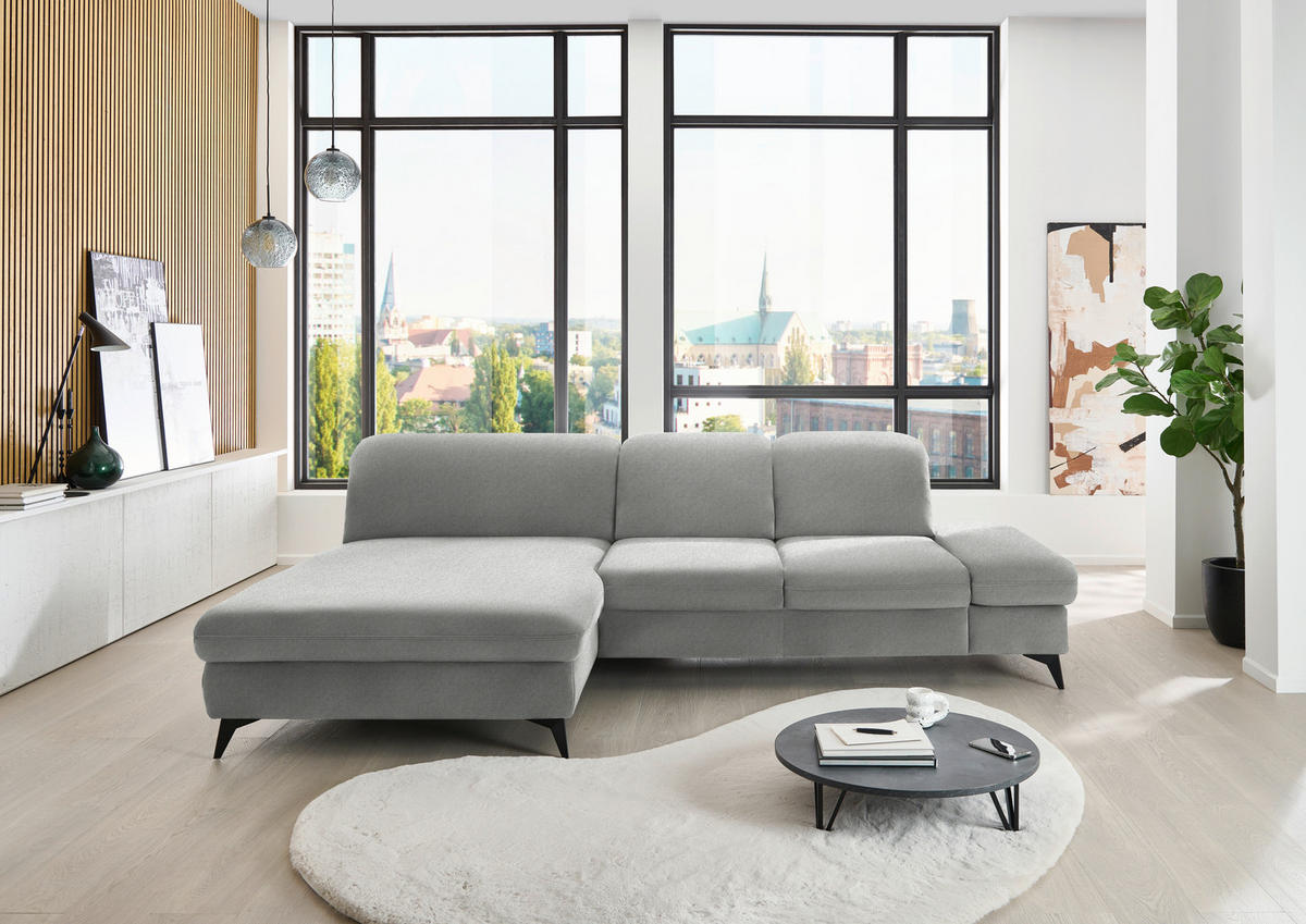 ECKSOFA Chenille Greige  - Greige/Schwarz, Design, Textil/Metall (198/288cm) - Beldomo Style