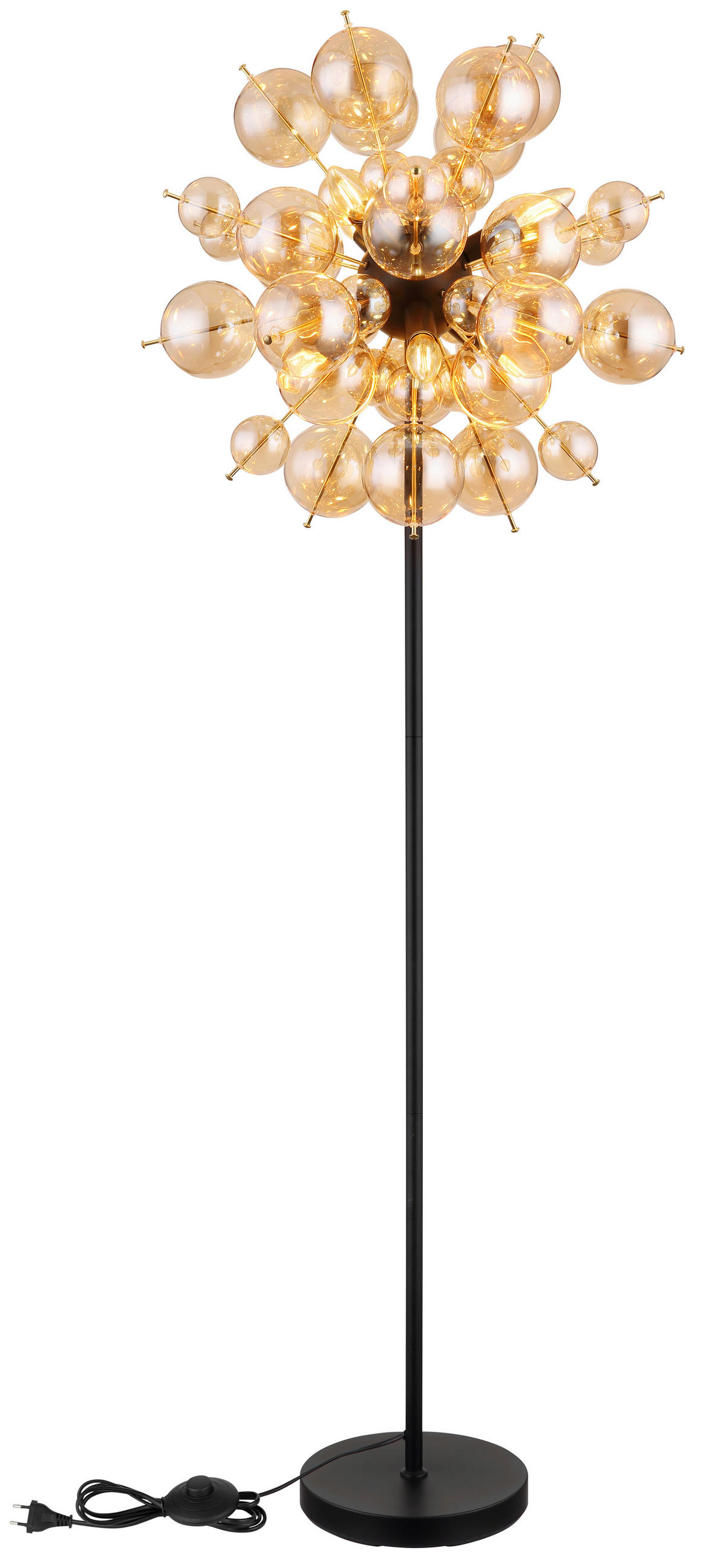 STEHLEUCHTE - Goldfarben/Schwarz, Konventionell, Glas/Metall (55/155cm) - Globo