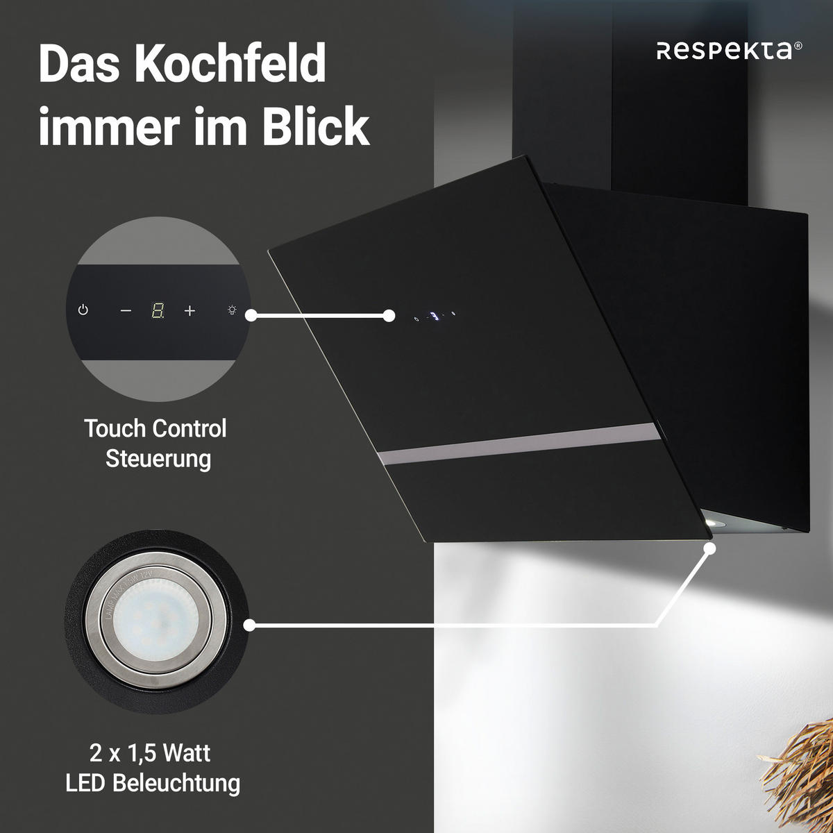 DUNSTABZUGSHAUBE CH24060SAM  - Schwarz, Trend, Glas/Metall (59,5/74,2-109,2/38,5cm) - Respekta
