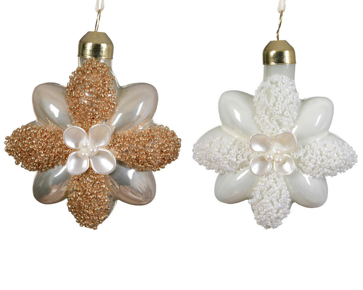 UKRAS ZA NOVOGODIŠNJU JELKU - bela/zlatna, Osnovno, staklo (3/8/8cm)