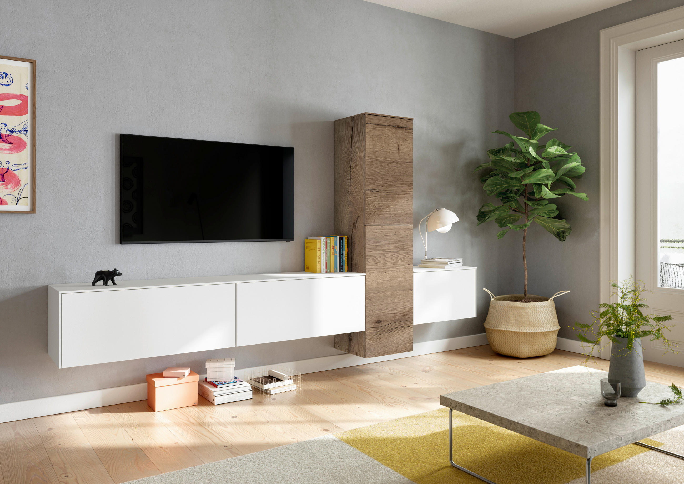 WOHNWAND  in Weiß, Eichefarben  282/160/37 cm  - Eichefarben/Weiß, Design, Holzwerkstoff (282/160/37cm) - Celina Home