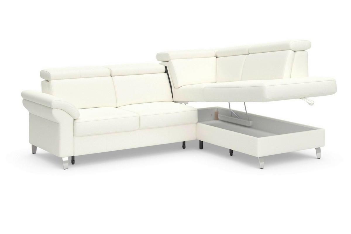 ROHOVÁ SEDAČKA, textil, koža, biela - biela/chrómová, Basics, kov/koža (245/194cm) - Sit & More