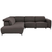 ECKSOFA Dunkelbraun Flachgewebe  - Dunkelbraun/Schwarz, Design, Textil/Metall (238/290cm) - Pure Home Lifestyle