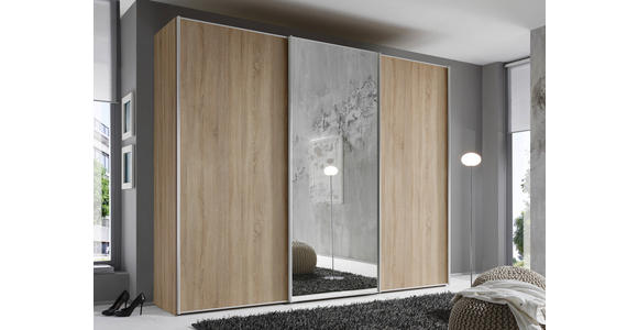 SCHWEBETÜRENSCHRANK 249/222/68 cm 3-türig Sonoma Eiche - Alufarben/Sonoma Eiche, Design, Glas/Holzwerkstoff (249/222/68cm) - Moderano
