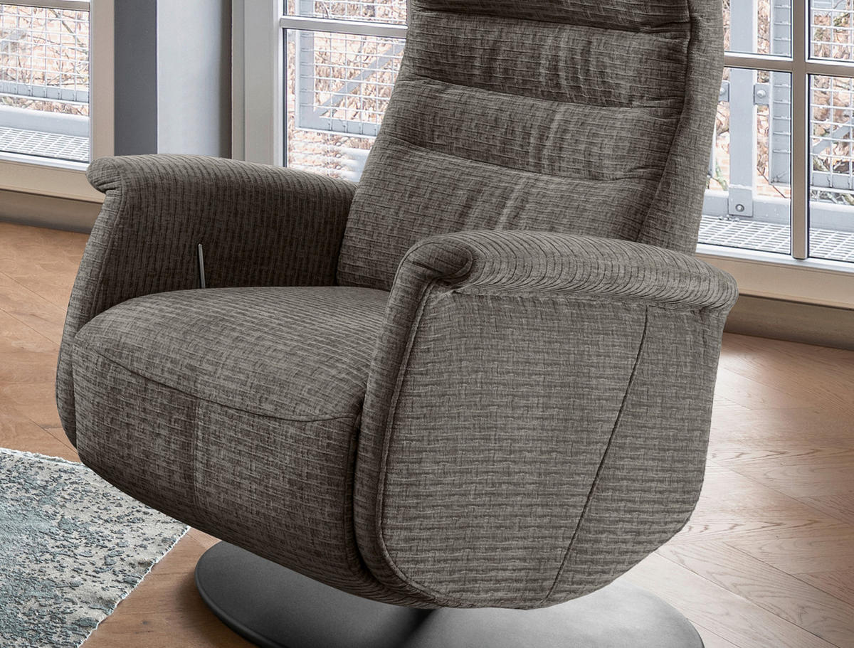 RELAXSESSEL Mikrofaser Kopfteilverstellung, Fußteilverstellung, Rücken echt, Relaxfunktion    - Graubraun/Schwarz, MODERN, Textil/Metall (72/118/85-165cm) - Livetastic