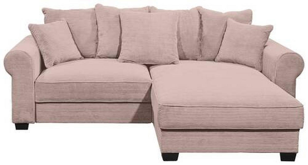 ECKSOFA in Cord Rosa  - Schwarz/Rosa, Konventionell, Kunststoff/Textil (255/185cm) - MID.YOU