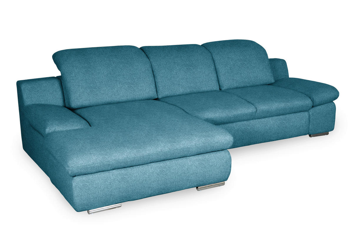ECKSOFA in Chenille Blau  - Chromfarben/Blau, Design, Textil/Metall (165/286cm) - Livetastic