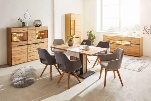 Thumbnail - Voleo Armlehnstuhl, Eiche, Cappuccino, Holz, Textil, Wildeiche, massiv, eckig, 57x84x57 cm, Stoffauswahl, Esszimmer, Stü...