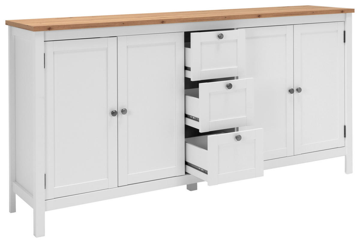 ŠIROKÁ KOMODA, biela, 180/90/40 cm - biela/farba duba, Konventionell, kov/kompozitné drevo (180/90/40cm) - MID.YOU