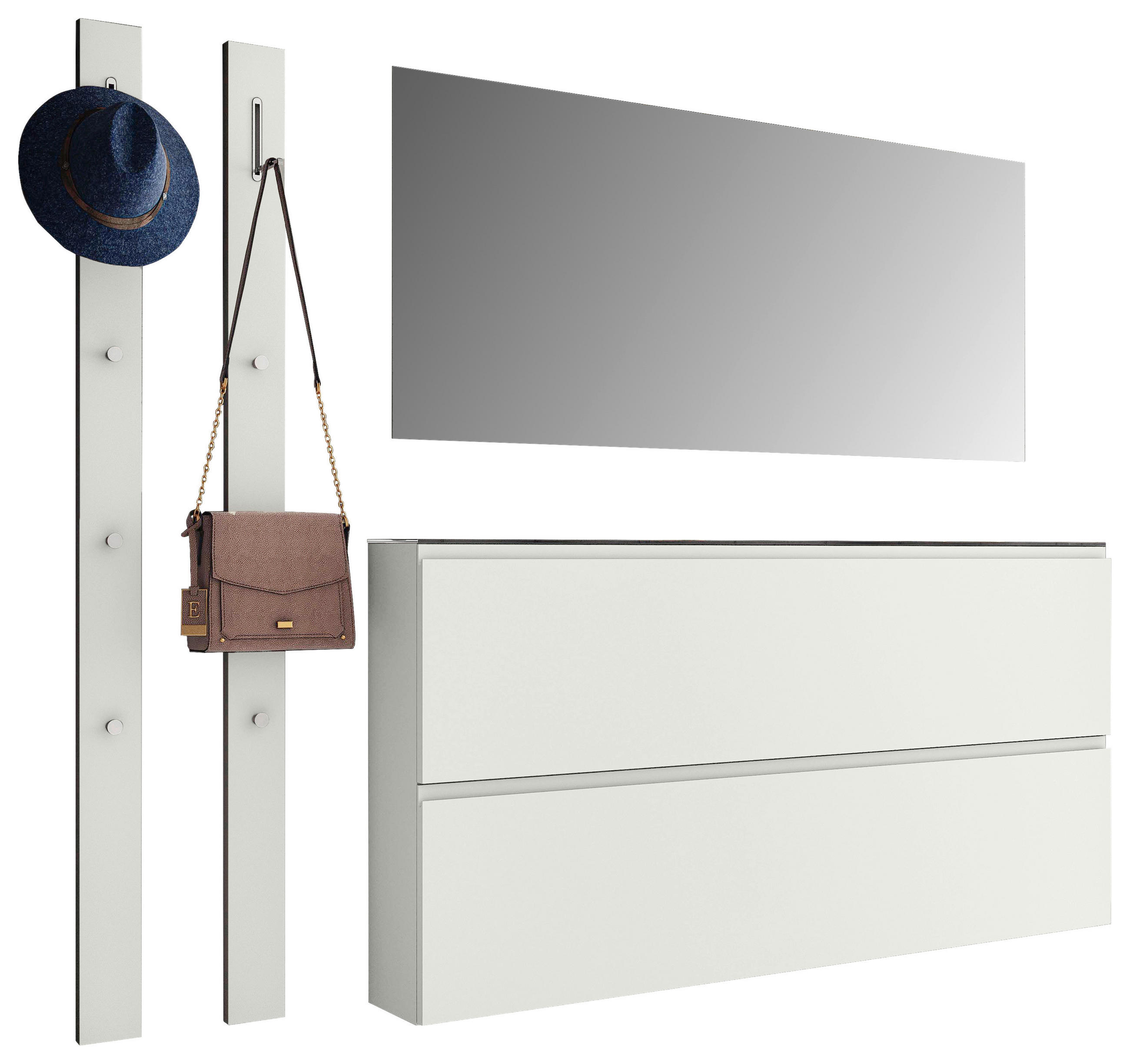 GARDEROBE 4-teilig  in 170/185/33 cm  - Weiß, Design, Glas/Holzwerkstoff (170/185/33cm) - Moderano