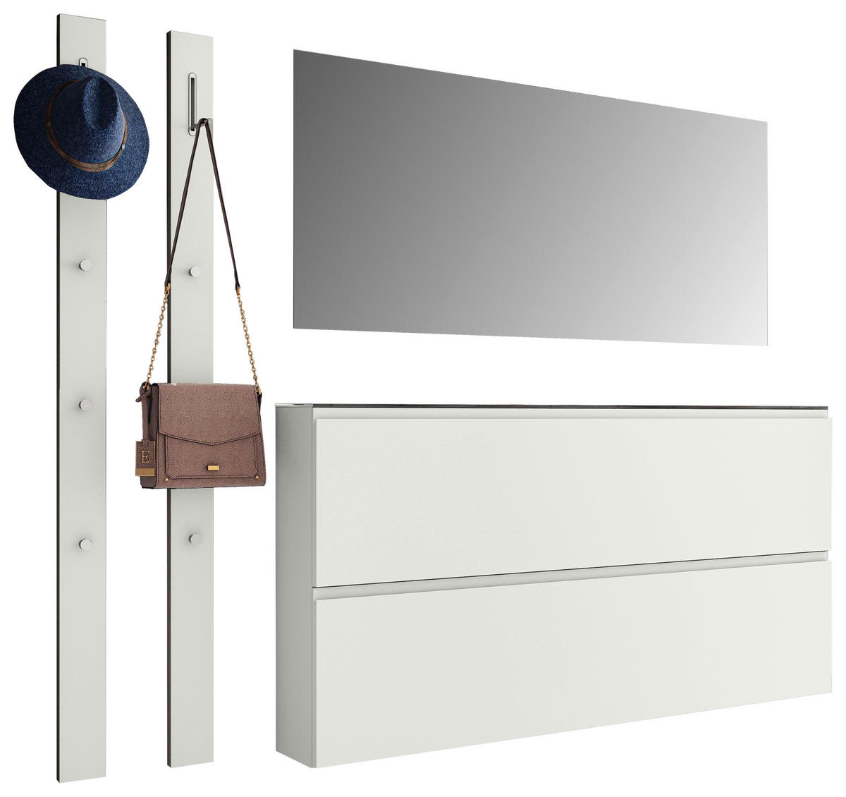 GARDEROBE 4-teilig  in 170/185/33 cm  - Weiss, Design, Glas/Holzwerkstoff (170/185/33cm) - Moderano
