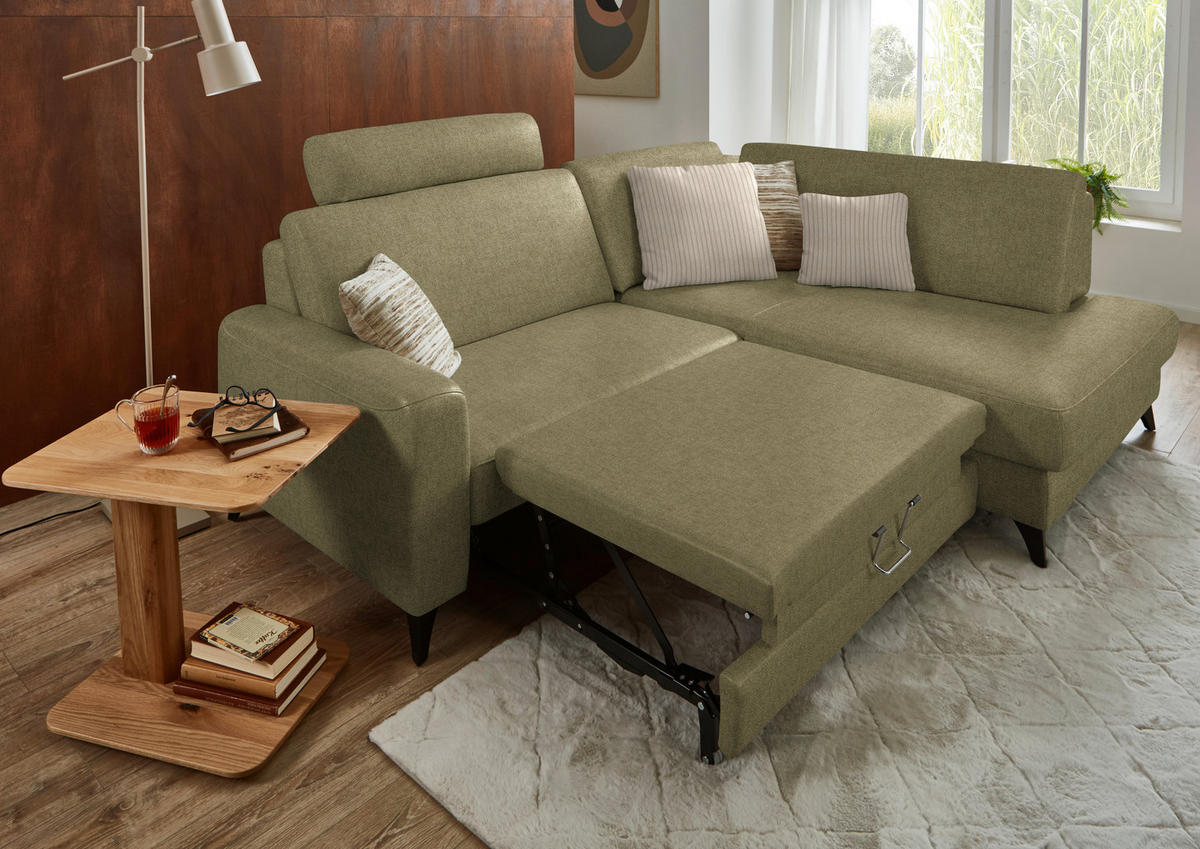 ECKSOFA  Chenille Schilfgrün  - Schilfgrün/Schwarz, Design, Textil/Metall (239/182cm) - Beldomo Comfort