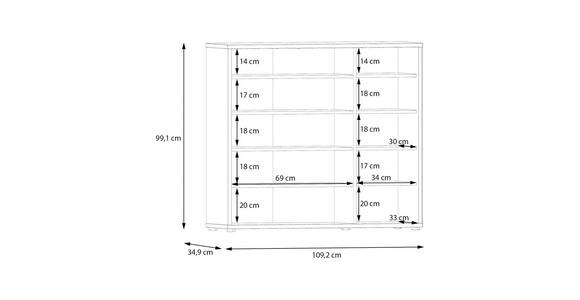 SCHUHSCHRANK 109,2/99,1/34,9 cm  - Eichefarben/Grau, MODERN, Holzwerkstoff/Kunststoff (109,2/99,1/34,9cm) - Carryhome