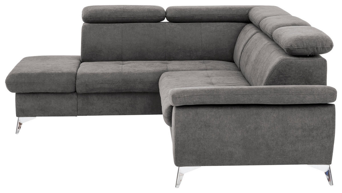 ECKSOFA in Mikrofaser Grau  209/256 cm  - Chromfarben/Grau, KONVENTIONELL, Textil/Metall (209/256cm) - Livetastic