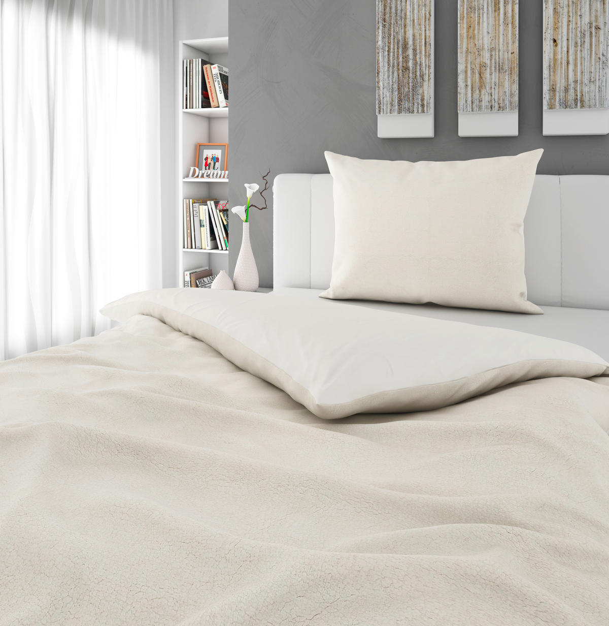 BETTWÄSCHESET Samt, Teddystoff 160/210 cm  100 cm/65 cm  - Creme, Design, Textil (160/210cm) - Novel