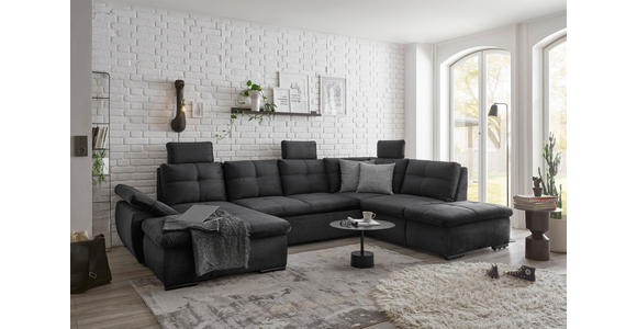 WOHNLANDSCHAFT in Mikrovelours Schwarz - Schwarz, KONVENTIONELL, Kunststoff/Textil (127/334/217cm) - Carryhome