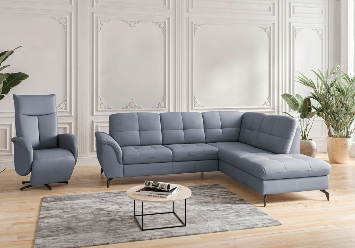 ECKSOFA in Vliesstoff Kombination Echtleder/Stoff Graublau  244/212 cm  - Graublau/Schwarz, MODERN, Leder/Textil (244/212cm) - Sit & More