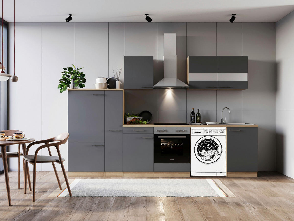 MODULKÖK 310 cm   i grå  - stålfärgad/grå, Basics, metall/trämaterial (310cm) - Respekta