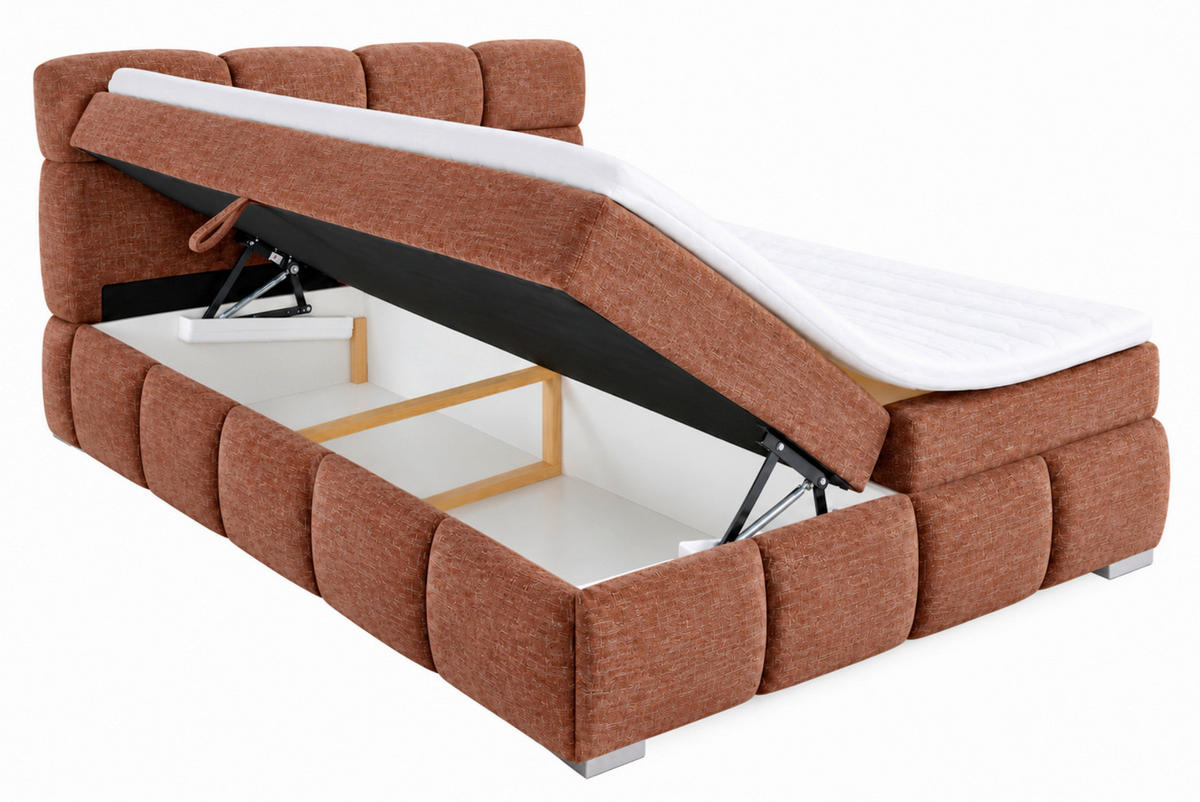 BOXBETT 140/200 cm,  in Terracotta, Bettkasten, Topper,  - Chromfarben/Terracotta, MODERN, Holz/Kunststoff (140/200cm) - MID.YOU