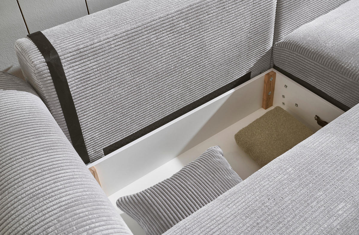 ECKSOFA Hellgrau Cord  - Hellgrau/Schwarz, KONVENTIONELL, Kunststoff/Textil (255/185cm) - Hom`in