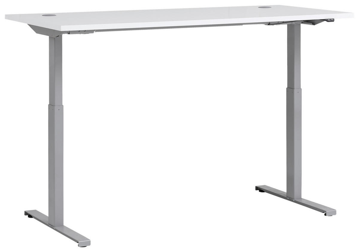 SCHREIBTISCH 160/75/70,5(117) cm Weiß höhenverstellbar elektrisch höhenverstellbar  - Silberfarben/Weiß, KONVENTIONELL, Holzwerkstoff/Metall (160/75/70,5(117)cm) - MID.YOU