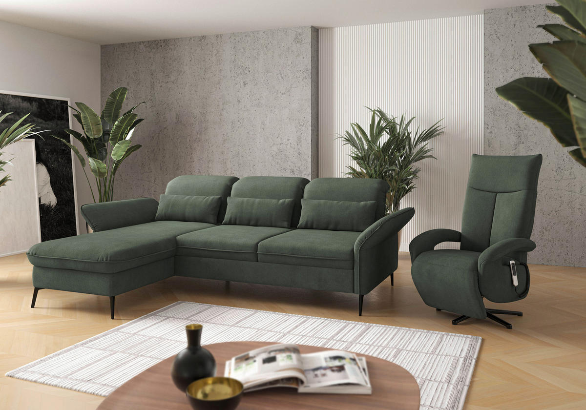 ECKSOFA in Flachgewebe Grün  - Schwarz/Grün, Konventionell, Textil/Metall (198/264cm) - Sit & More