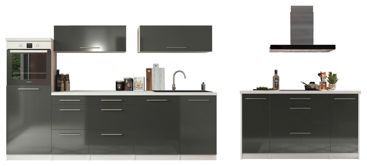 KÜCHENBLOCK 280/160 cm   in Grau, Weiss  - Weiss/Grau, Modern, Holzwerkstoff/Metall (280/160cm) - Respekta
