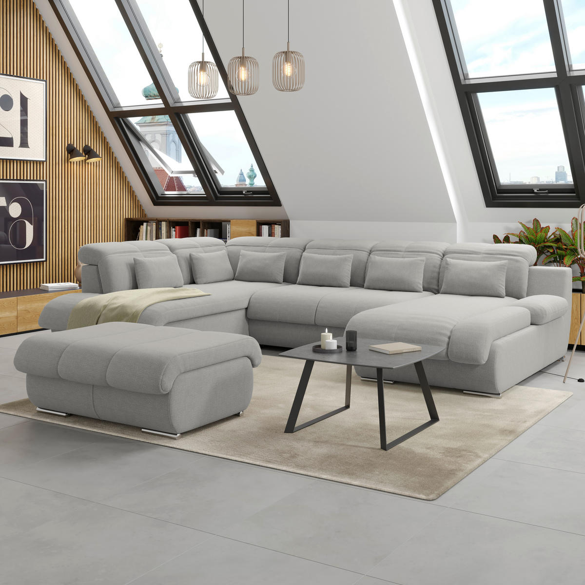 WOHNLANDSCHAFT MULTI Grau Chenille  - Chromfarben/Grau, MODERN, Textil/Metall (228/345/184cm) - Livetastic