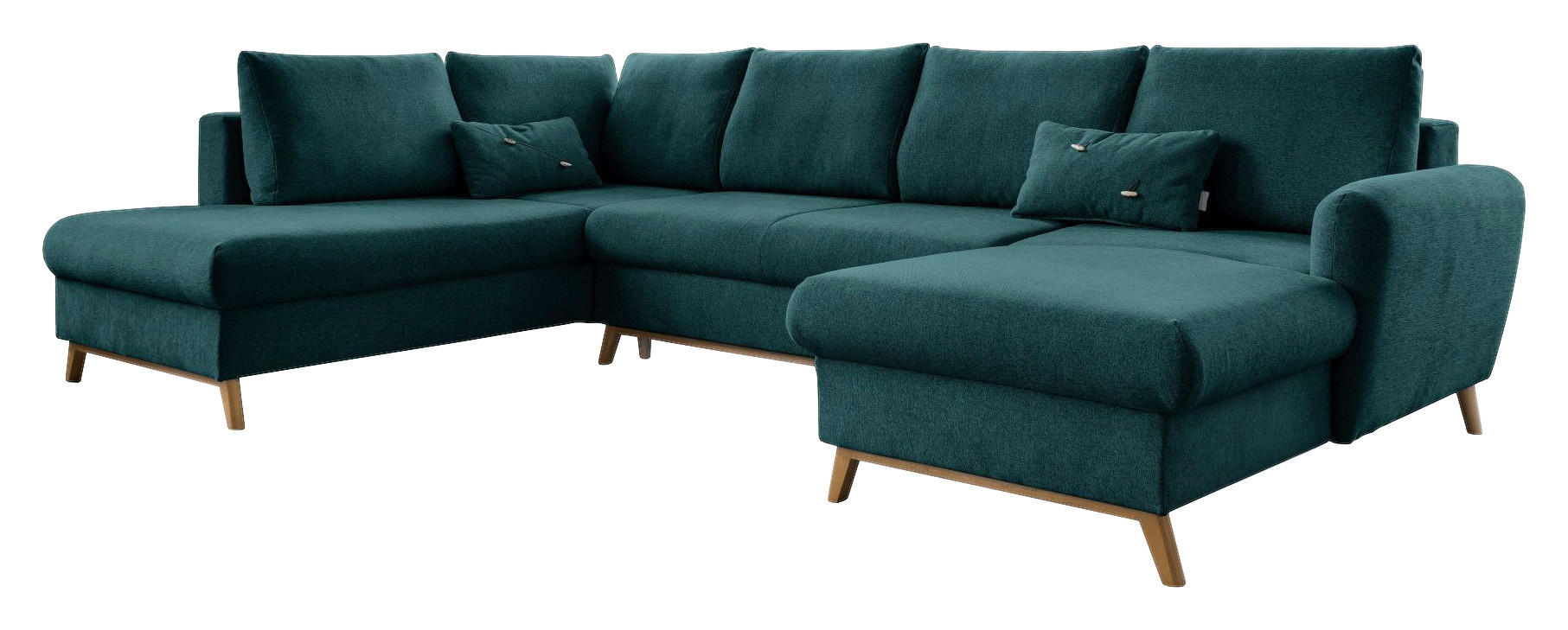WOHNLANDSCHAFT Türkis Chenille  - Türkis/Naturfarben, Holz/Textil (202/312/157cm) - MID.YOU