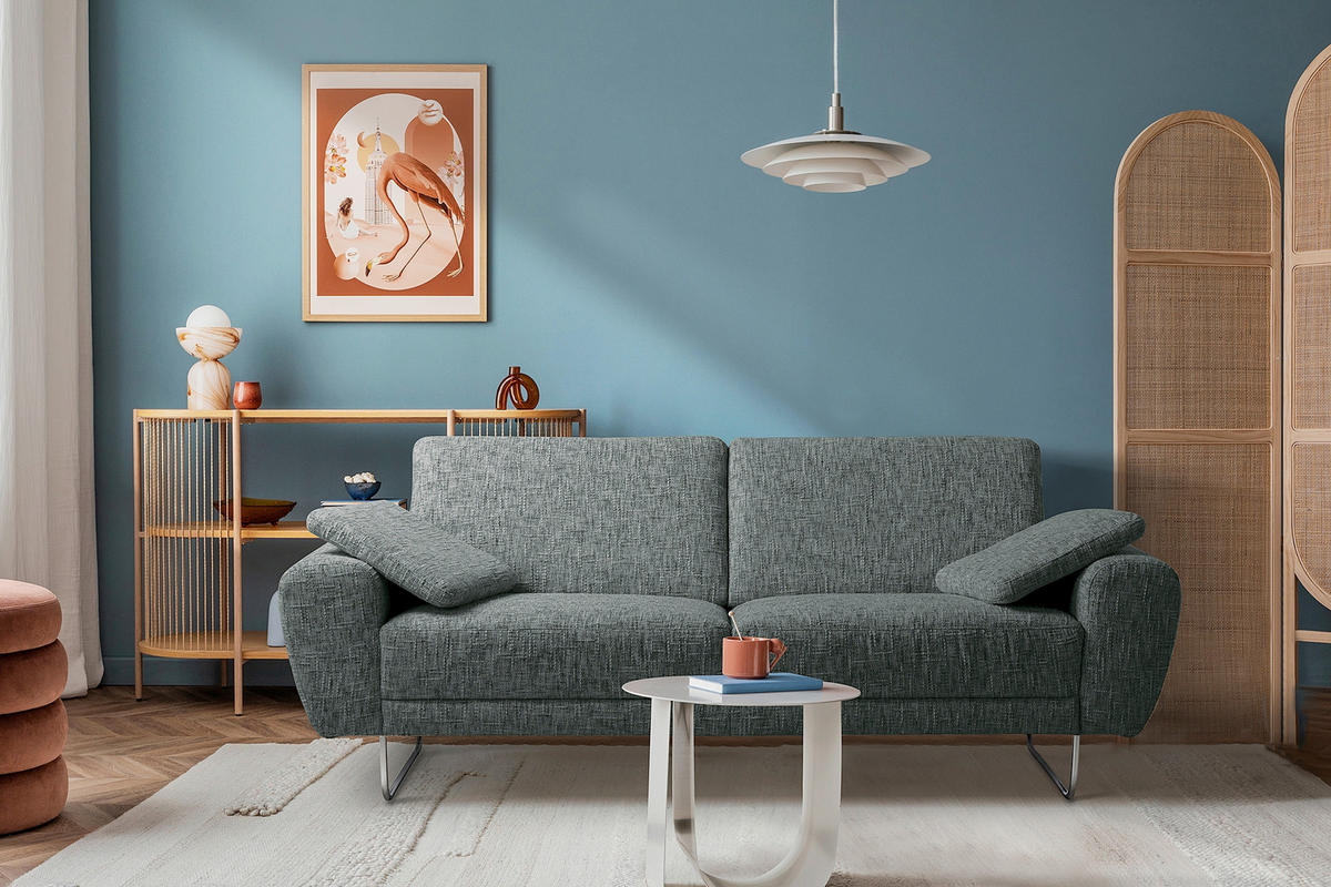 3-SITZER-SOFA SPRING in Webstoff Anthrazit Modern  - Chromfarben/Anthrazit, Design, Textil/Metall (187/85/92cm) - Livetastic