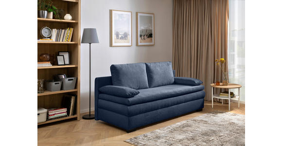 SCHLAFSOFA Struktur Dunkelblau Rückenkissen, Armlehnenkissen, Bettkasten, Schlaffunktion, Rücken echt  - Schwarz/Dunkelblau, KONVENTIONELL, Kunststoff/Textil (195/93/83cm) - Carryhome