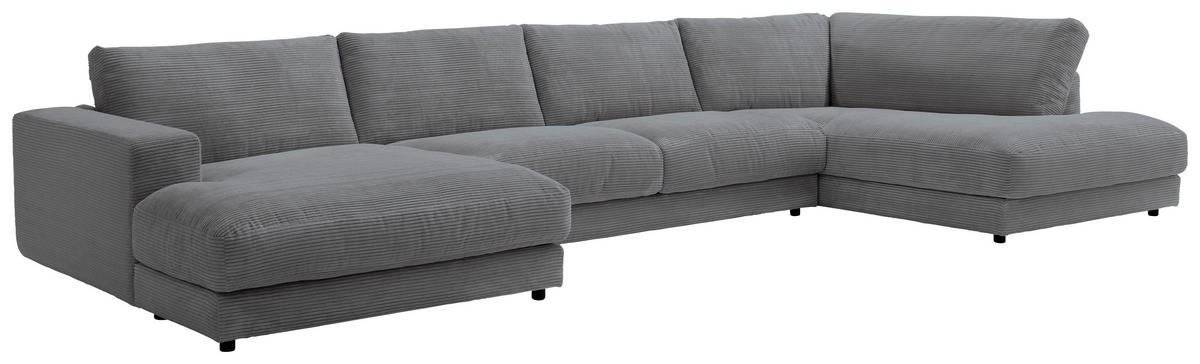 WOHNLANDSCHAFT in Cord Dunkelgrau  - Dunkelgrau/Schwarz, Design, Kunststoff/Textil (190/425/224cm) - Hom`in