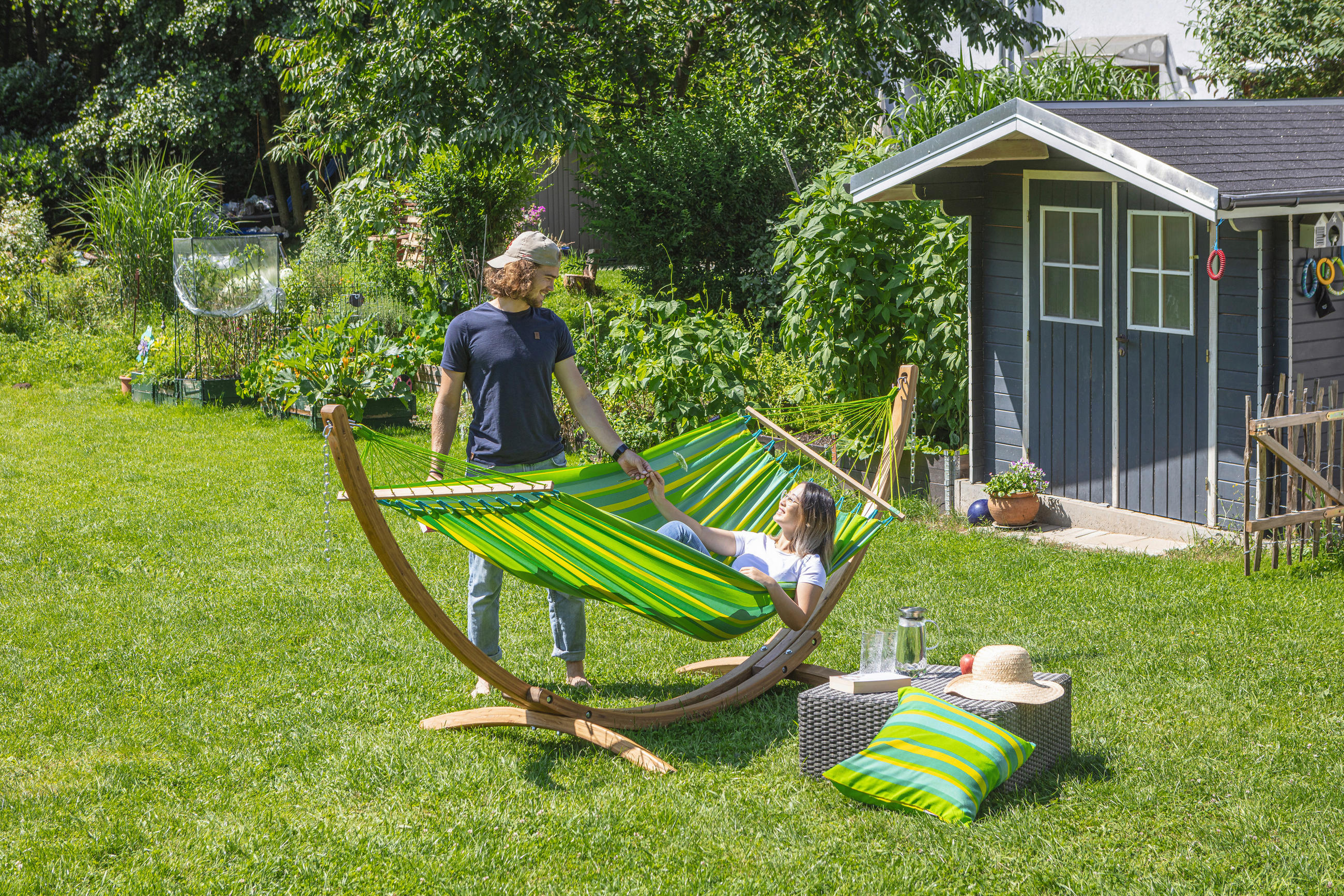 HÄNGEMATTE single bar outdoor  - Türkis/Gelb, KONVENTIONELL, Holz/Textil (140/300cm) - La Siesta