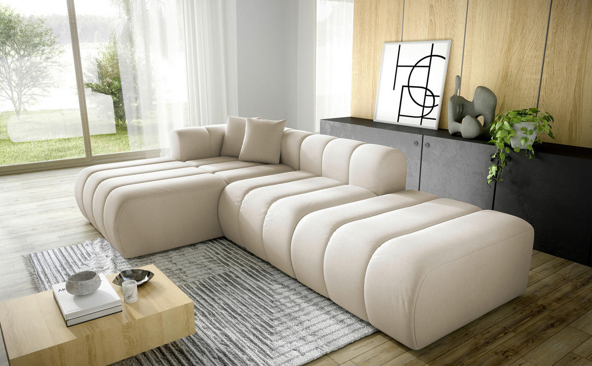 ECKSOFA Creme Webstoff Zierkissen  - Creme/Schwarz, LIFESTYLE, Kunststoff/Textil (178/289cm) - Milino
