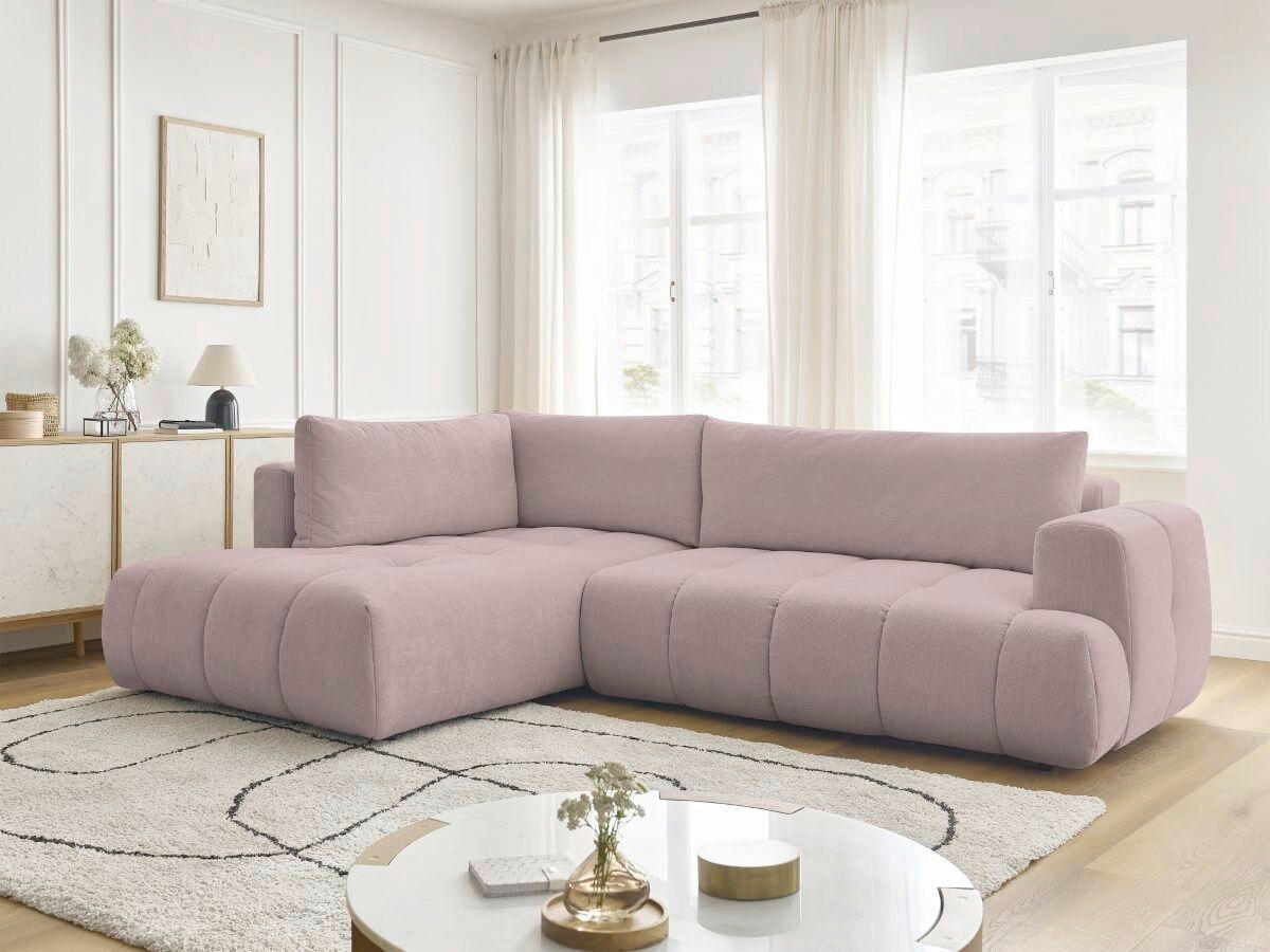 ECKSCHLAFSOFA FUJI Leinenoptik Rosa  inkl.  - Schwarz/Rosa, MODERN, Kunststoff/Textil (204/282cm)