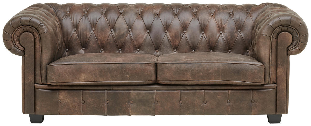 CHESTERFIELD-SOFA in Echtleder Dunkelbraun  - Wengefarben/Dunkelbraun, Lifestyle, Leder/Holz (206/76,5/96cm) - Landscape
