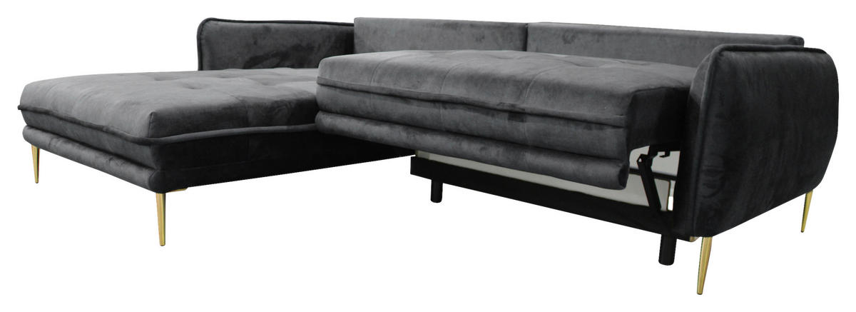 ECKSOFA Anthrazit Velours  - Anthrazit/Goldfarben, Design, Textil/Metall (196/264cm) - MID.YOU