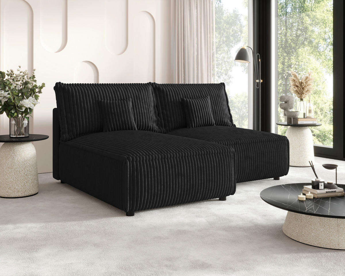 ECKSOFA Anthrazit Cord Zierkissen, Rückenkissen, Schlaffunktion, Rücken echt  - Anthrazit/Schwarz, MODERN, Kunststoff/Textil (153/200cm) - Xora