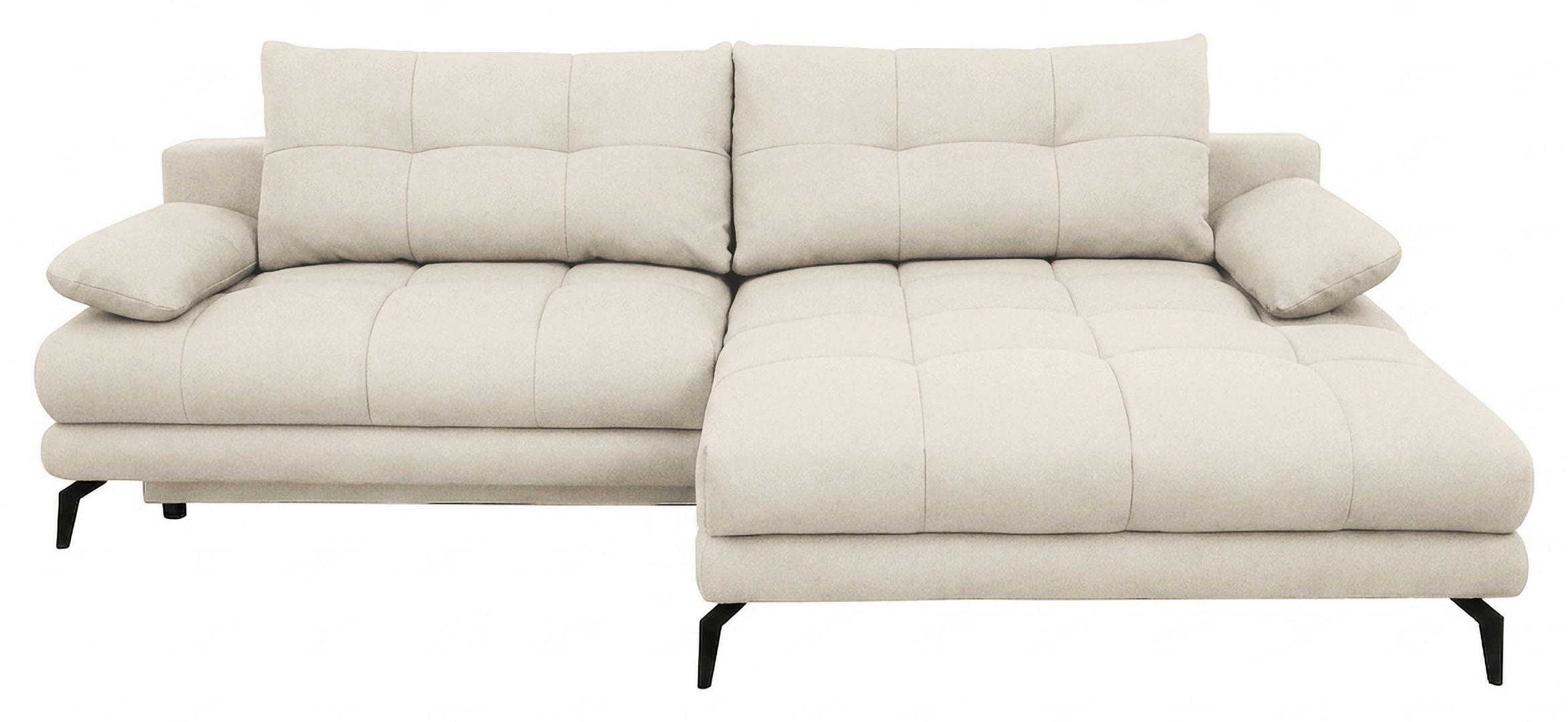 ECKSOFA Perlmutt Struktur Rückenkissen, Bettkasten, Schlaffunktion, Rücken echt, Armteilverstellung, Liegefläche im Originalstoff  - Beige/Perlmutt, MODERN, Textil/Metall (263/181cm) - Carryhome