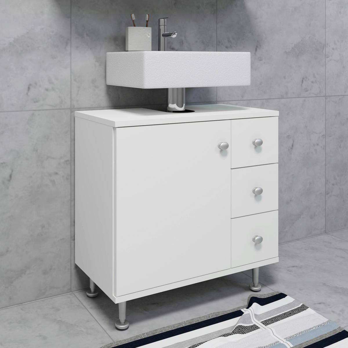 WASCHBECKENUNTERSCHRANK 60/61/33 cm  - Silberfarben/Weiß, MODERN, Holzwerkstoff/Kunststoff (60/61/33cm) - MID.YOU