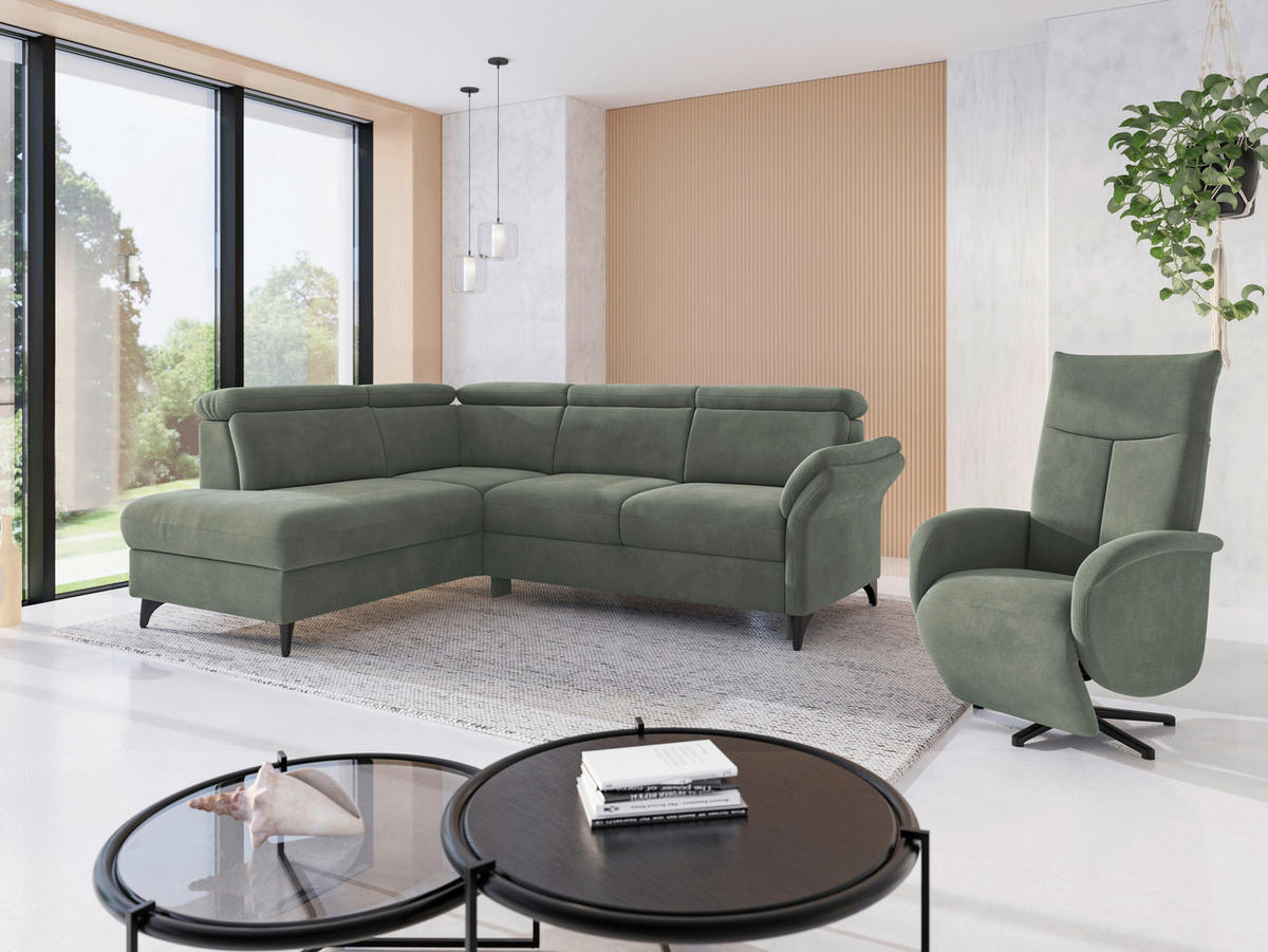 ECKSOFA Flachgewebe Dunkelgrün  - Dunkelgrün/Schwarz, Konventionell, Textil/Metall (193/247cm) - Sit & More