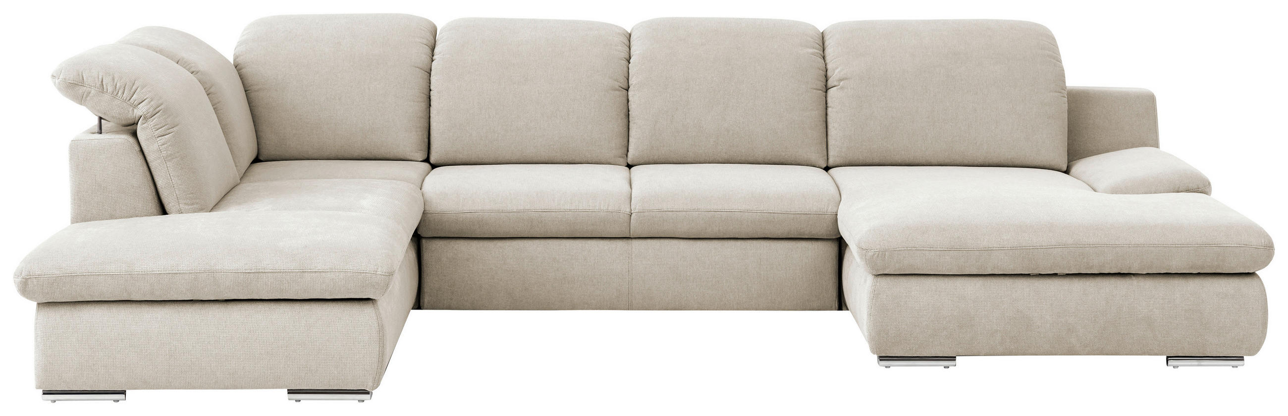 WOHNLANDSCHAFT Creme Chenille  - Chromfarben/Creme, Design, Textil/Metall (212/353/165cm) - Livetastic
